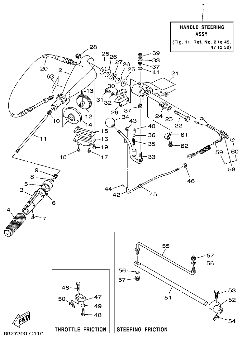 Yamaha E75B STEERING parts diagram